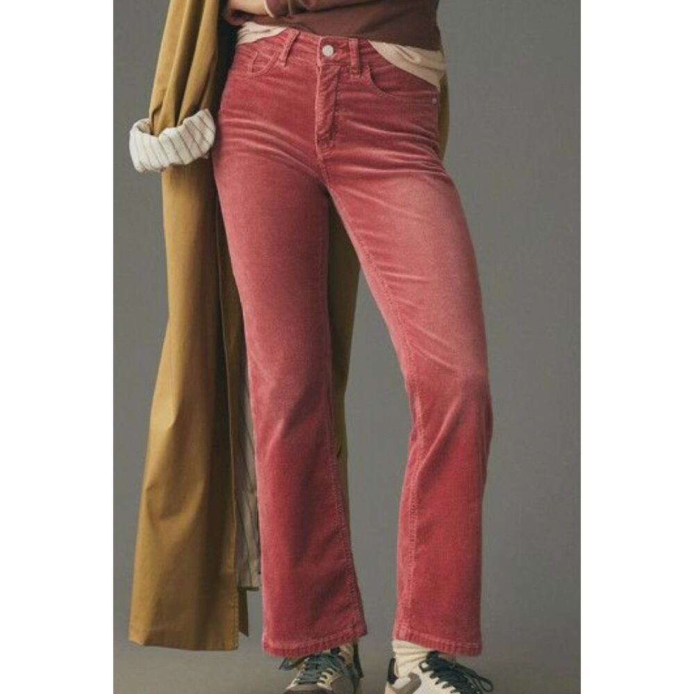 Anthropologie The Yaya Mid-Rise Corduroy Crop Flare Jeans Pink Rose Women’s 32T